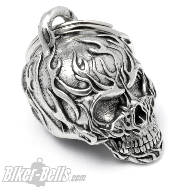 3D skull with flames biker-bell burning skull motorcycle bell biker gift